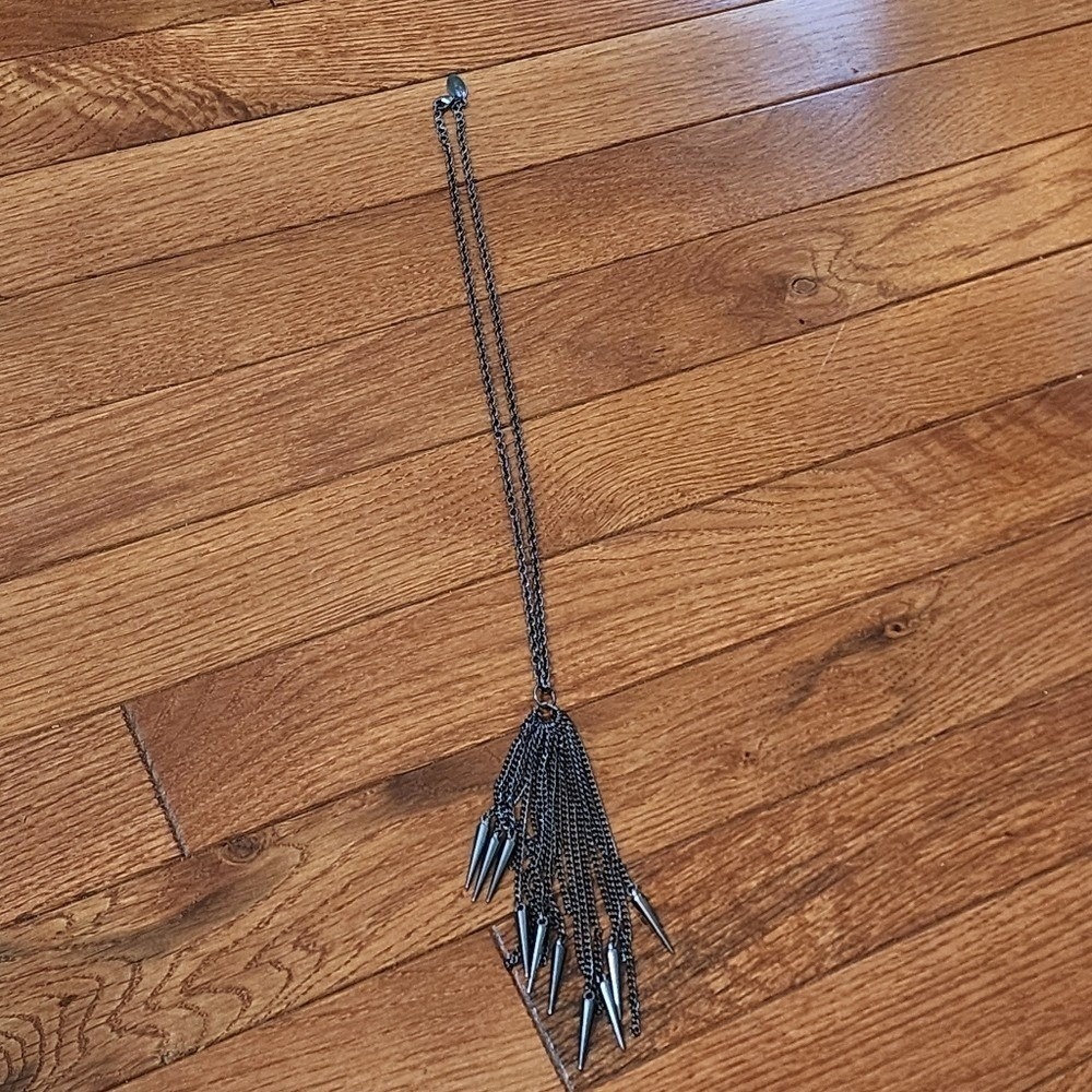 Long Tassel Necklace Mark. by Avon Graphite Gray Spikes Goth Grunge